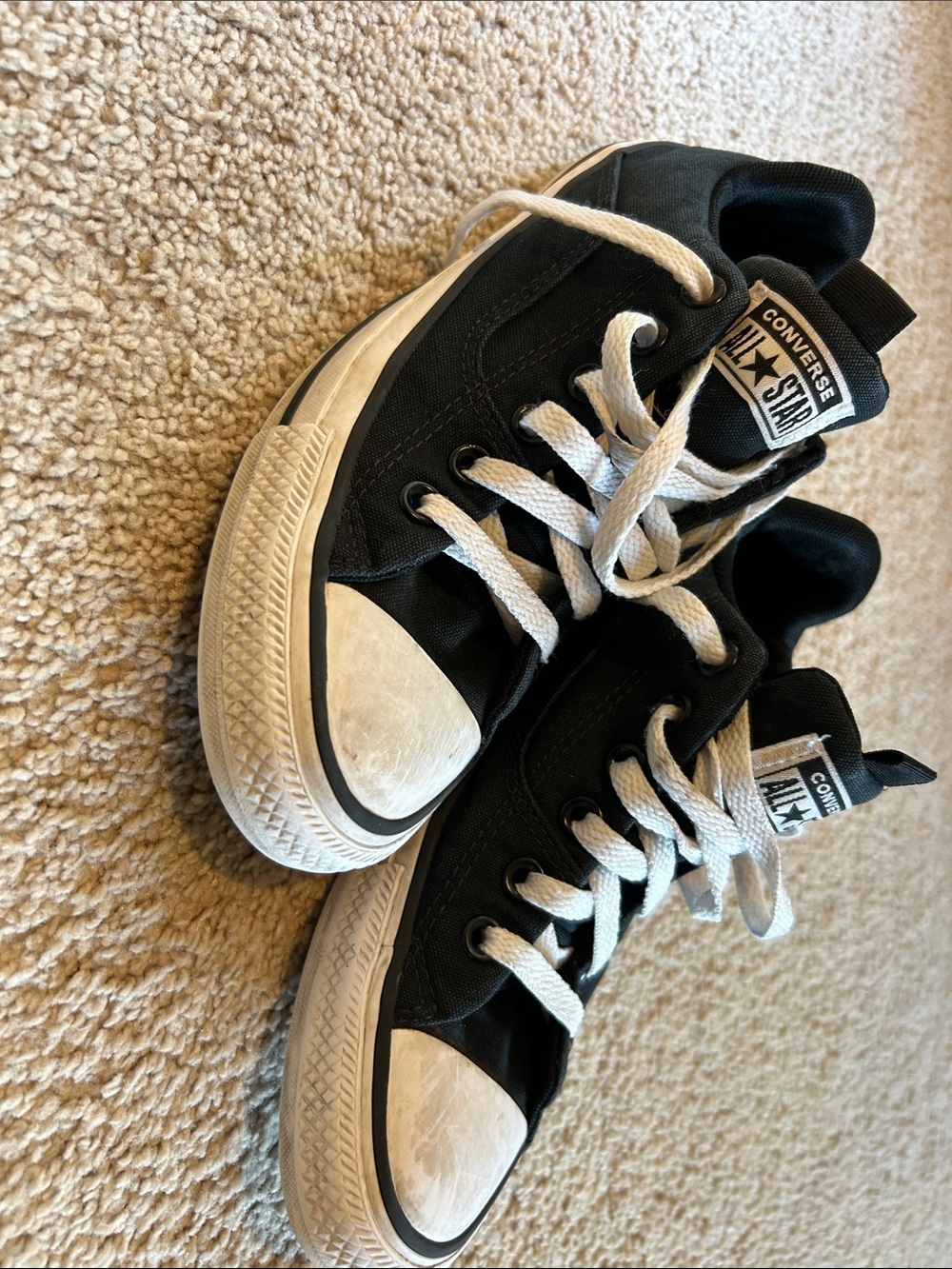 Converse Black and White High-Top Sneakers, size 8 women’s